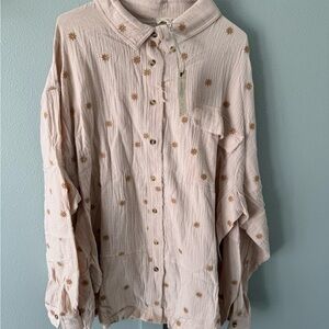 easel Light Pink Button-Down Shirt with Tan Star Embroidery